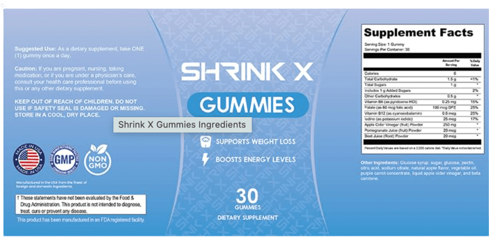 Shrink X Gummies Supplement Facts